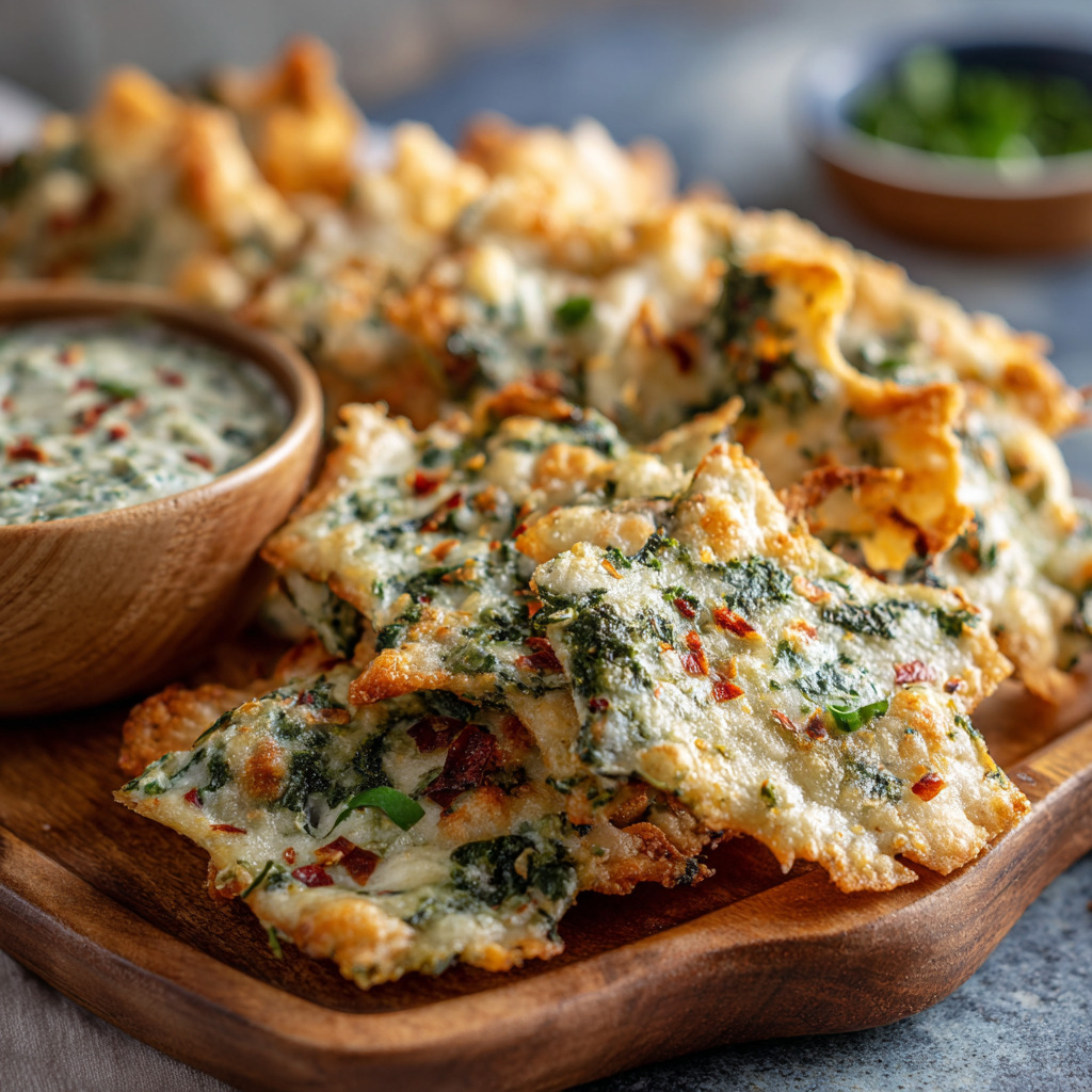 Spinach Dip Cheese Crisps