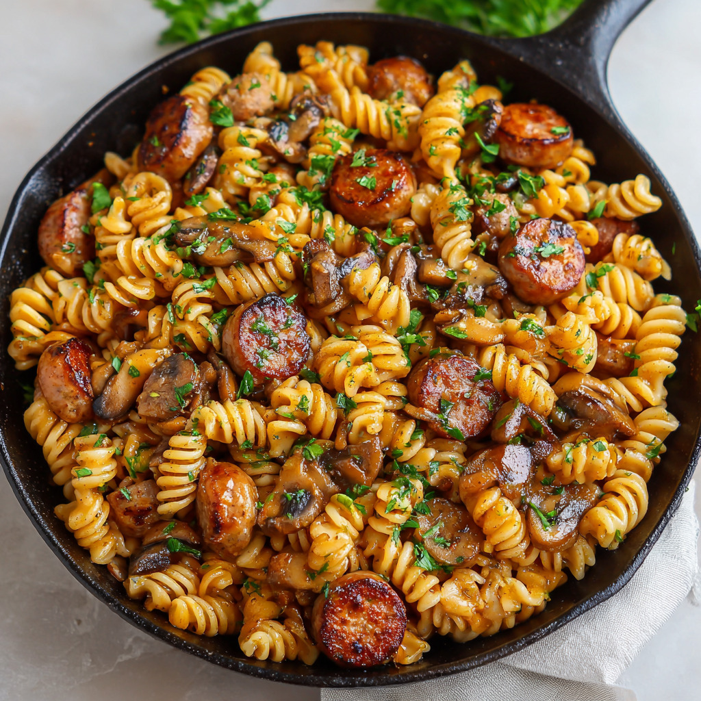Sticky Honey Garlic Sausage Pasta Skillet