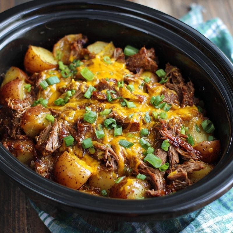 Comforting Crockpot Loaded Steak And Potato Bake