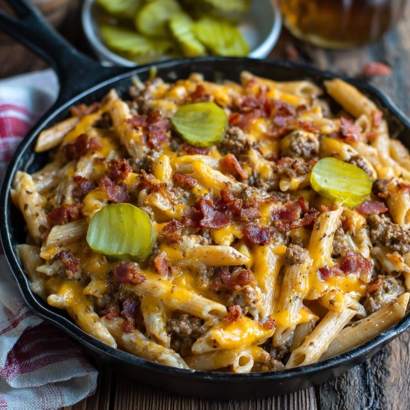 Indulgent Loaded Bacon Cheeseburger Alfredo Pasta