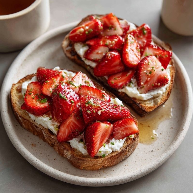 Luscious Roasted Strawberry Whipped Ricotta Toast