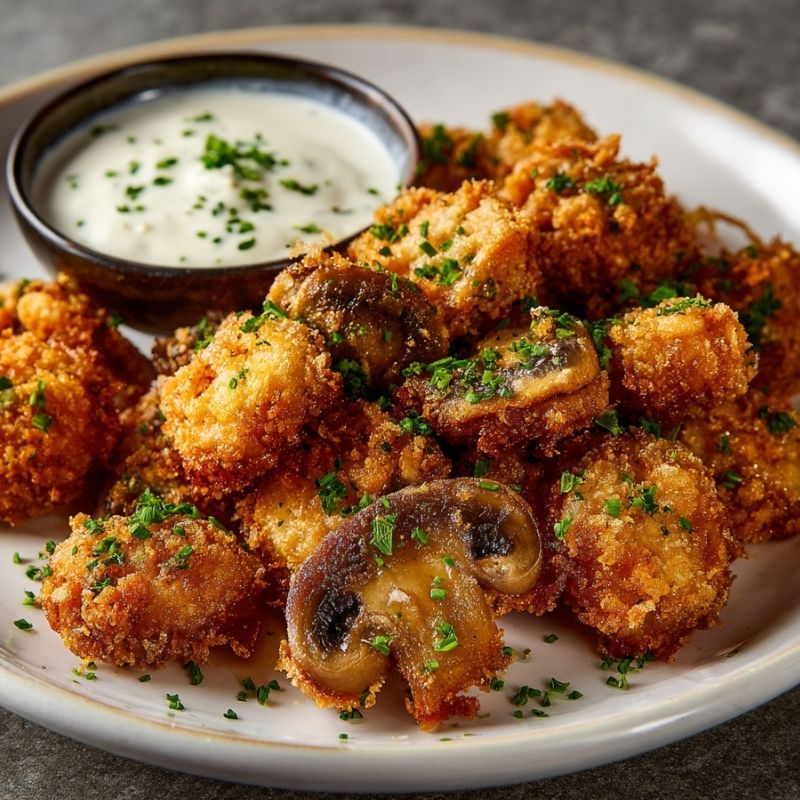 Golden Fried Sliced Mushrooms With Ranch