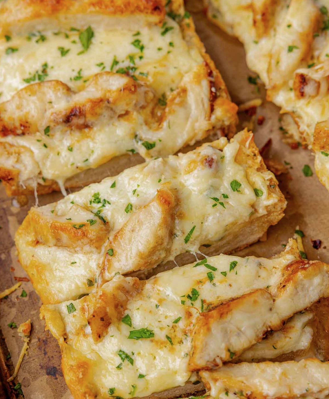 Decadent Chicken Alfredo Garlic Bread