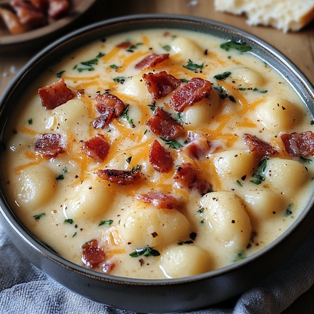 Decadent Bacon Cheddar Gnocchi Soup