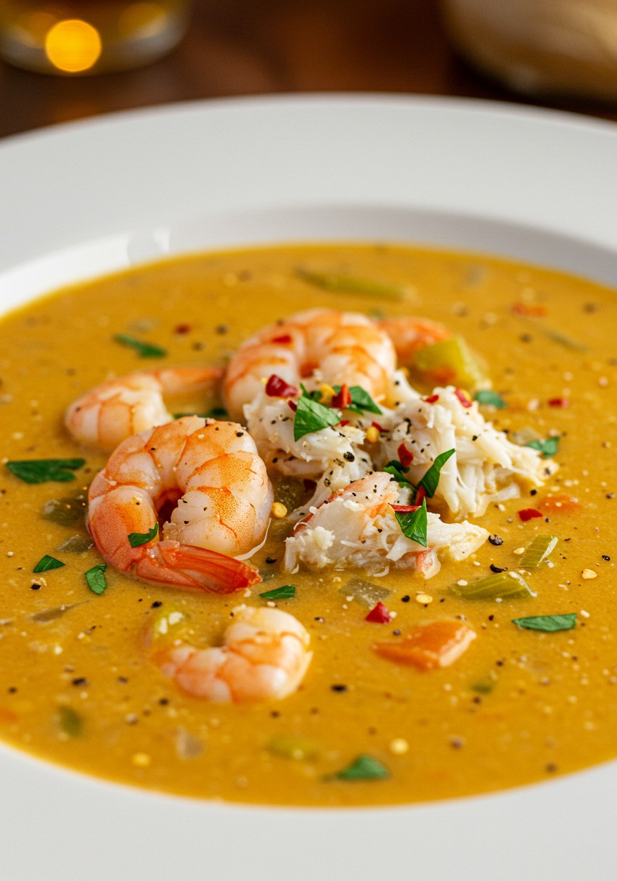 Luscious Creamy Crab And Shrimp Seafood Bisque