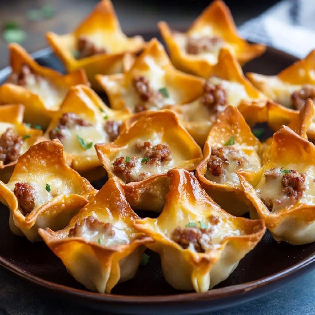 Toasty Baked Sausage And Cheese Mini Wontons