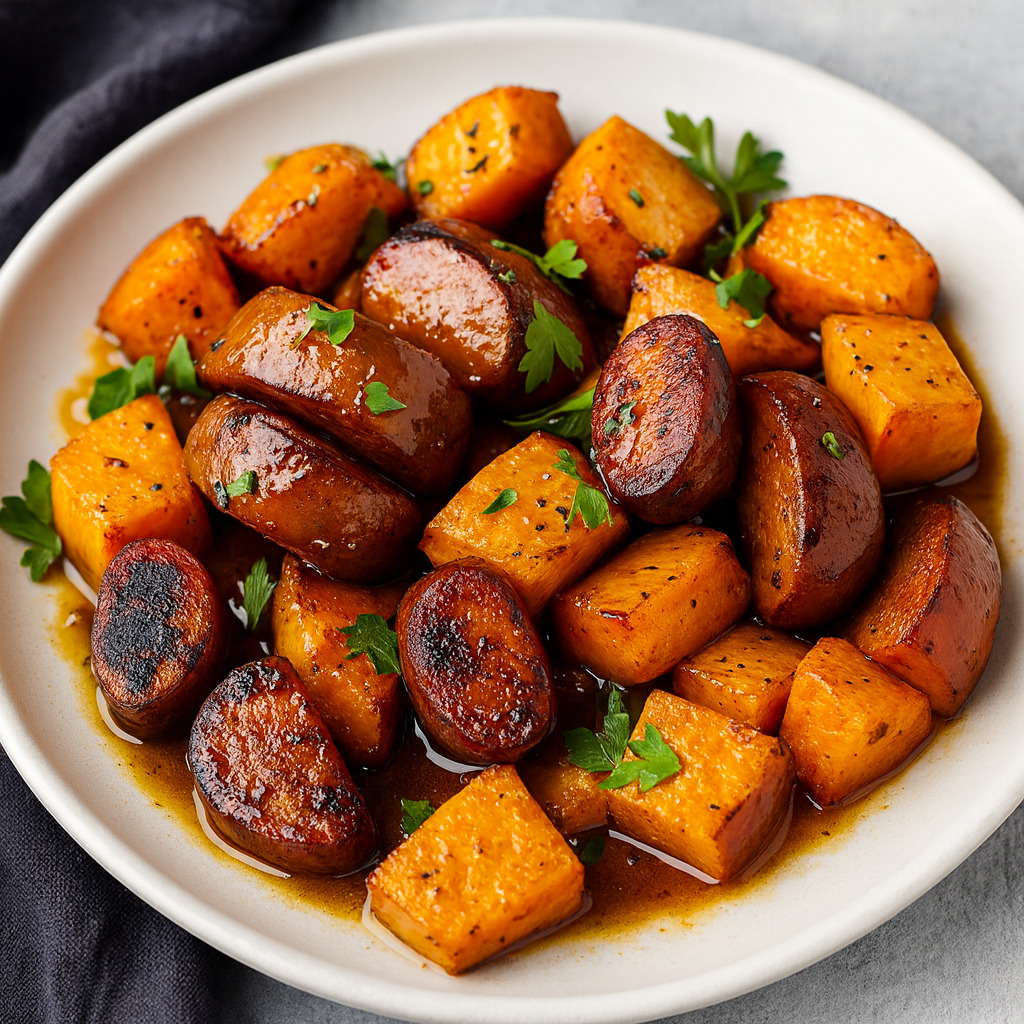 Hearty Sausage And Sweet Potatoes With Honey Garlic Sauce - PP166 Thumb Hearty Sausage And Sweet Potatoes With Honey Garlic Sauce