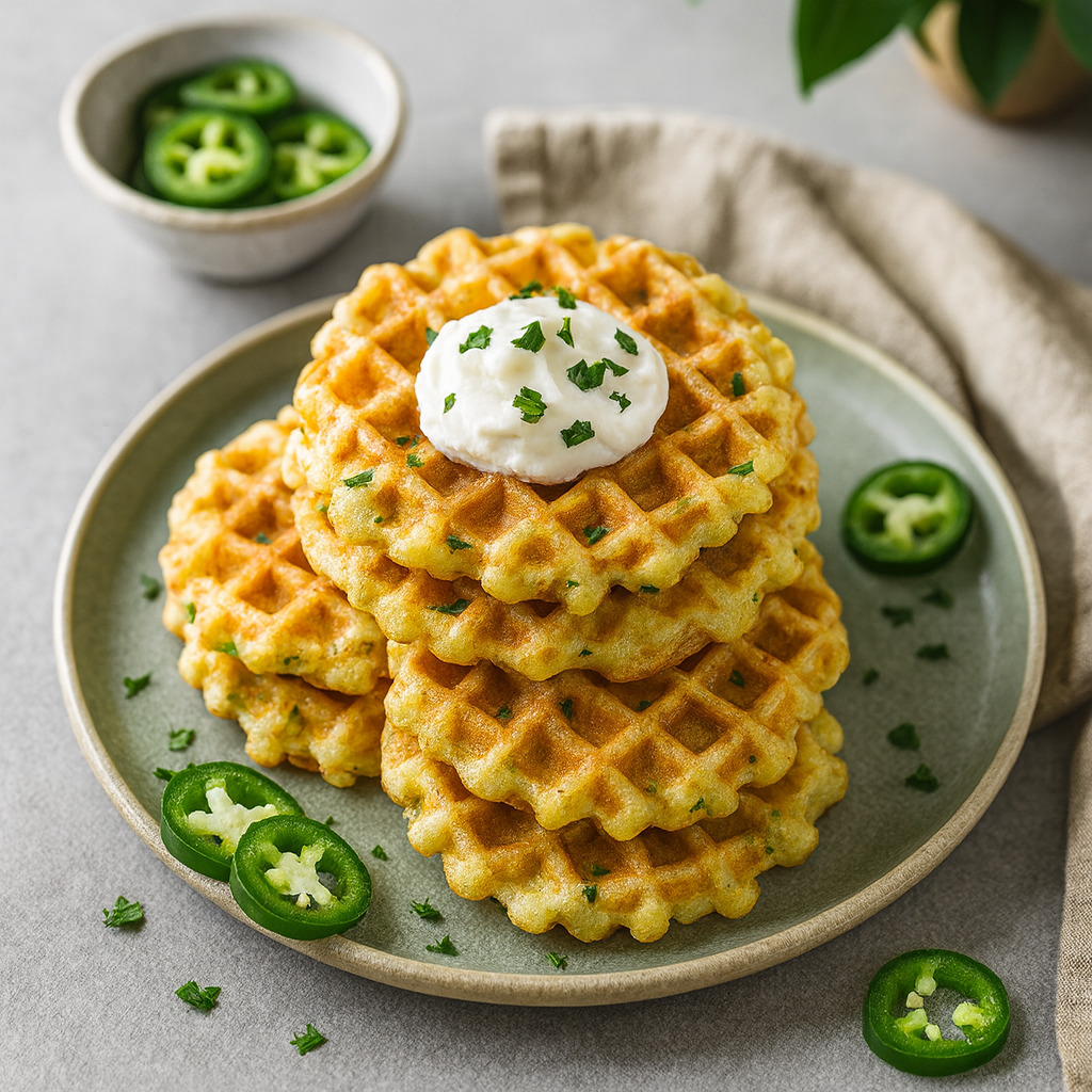 Hearty Cheddar Jalapeño Cornbread Waffles