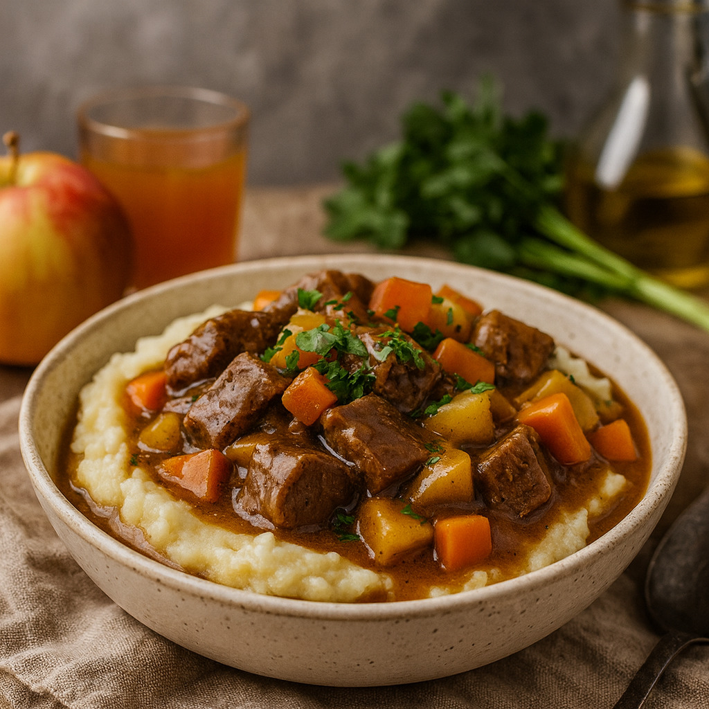 Homestyle Fall Apple Cider Beef Stew Over Mashed Potatoes Dinner - PP183 Thumb Homestyle Fall Apple Cider Beef Stew Over Mashed Potatoes Dinner