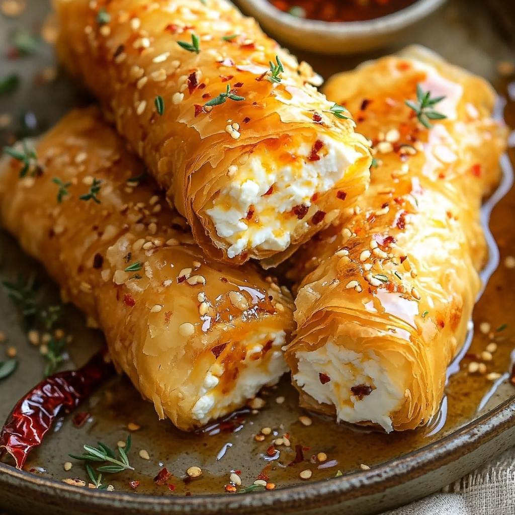Delicious Oven-Fried Feta Rolls With Chili Honey