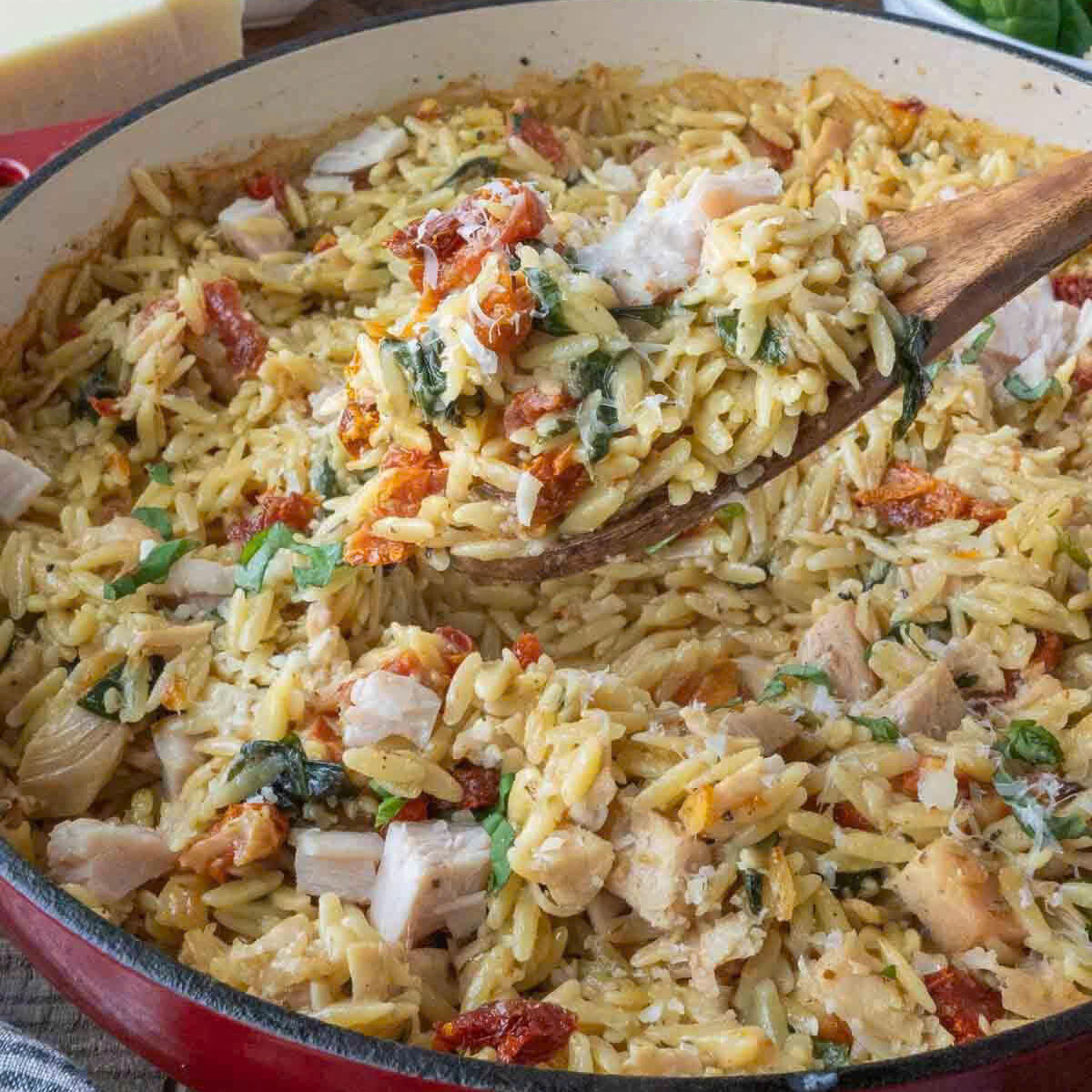 Flavorful Orzo Tuscan Chicken Bake - PP202 Thumb Flavorful Orzo Tuscan Chicken Bake Recipe