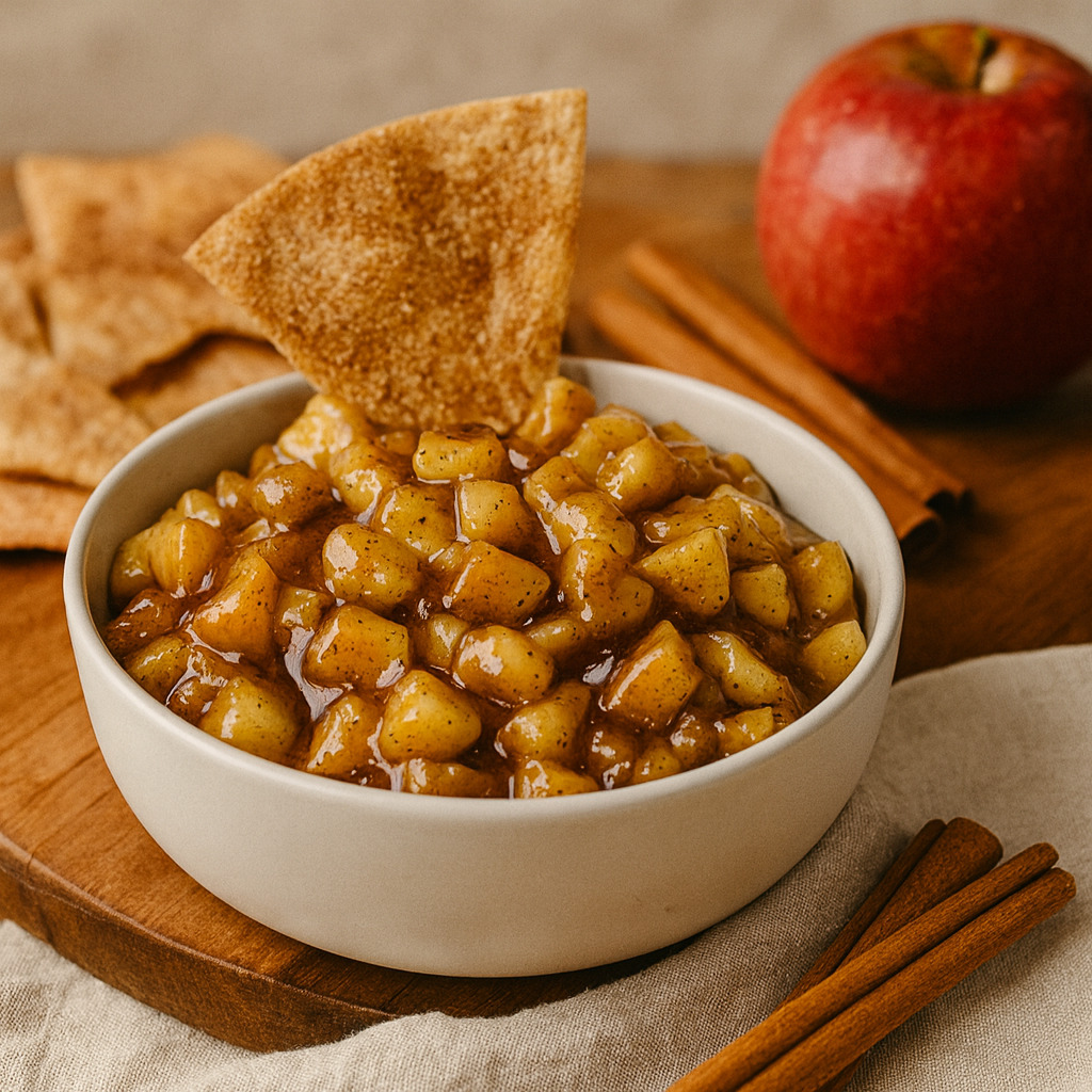 Homestyle Apple Pie Dip With Cinnamon Sugar Tortilla Chips