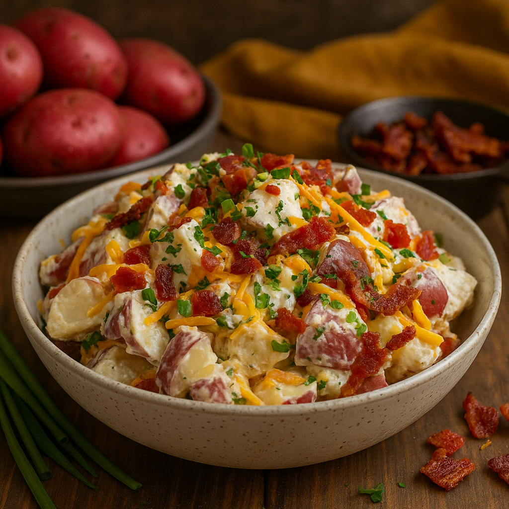 Ultimate Cheddar Bacon Ranch Potato Salad