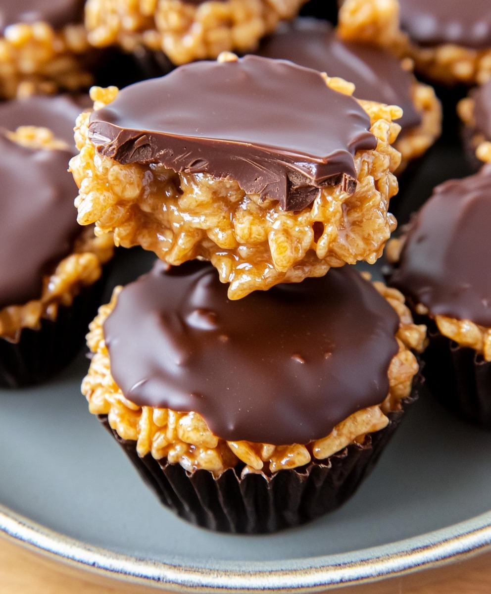 Fudgy Chocolate Peanut Butter Rice Krispie Cups