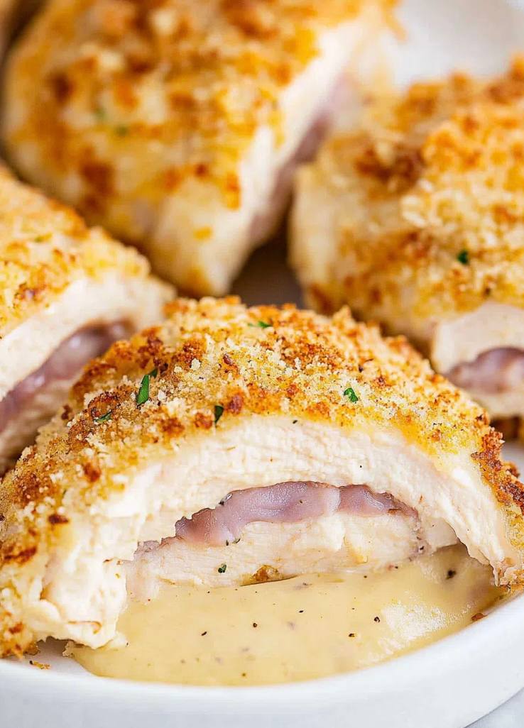 Crispy Chicken Cordon Bleu With Swiss Cheese Sauce