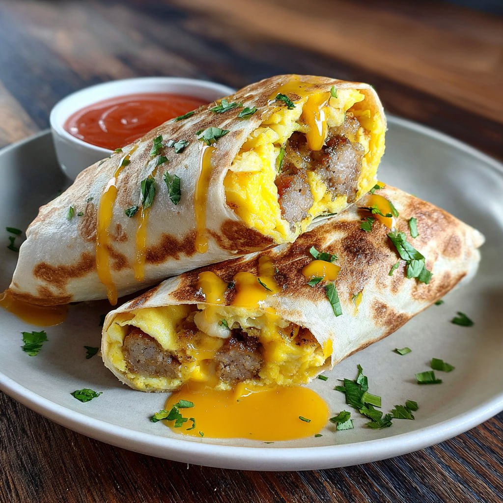 Hearty Cheesy Sausage And Egg Wraps
