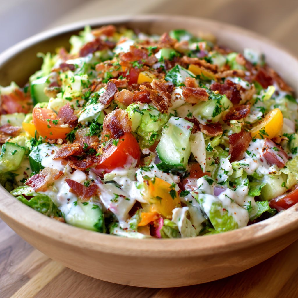 Irresistible Chopped Salad With Ranch, Bacon And Cucumber - PP296 Thumb Irresistible Chopped Salad With Ranch Bacon And Cucumber Recipe