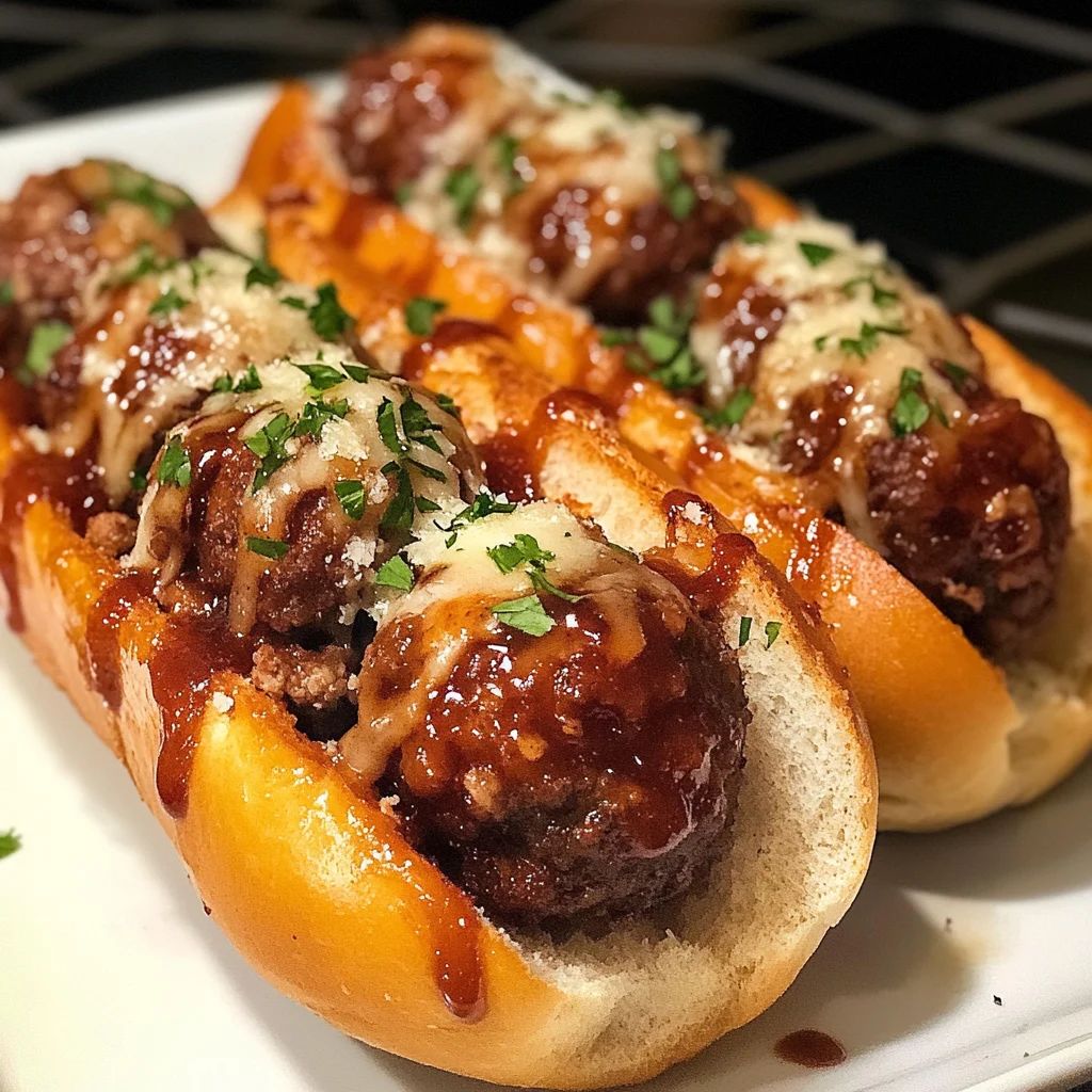 Glazed Bourbon BBQ Meatball Subs