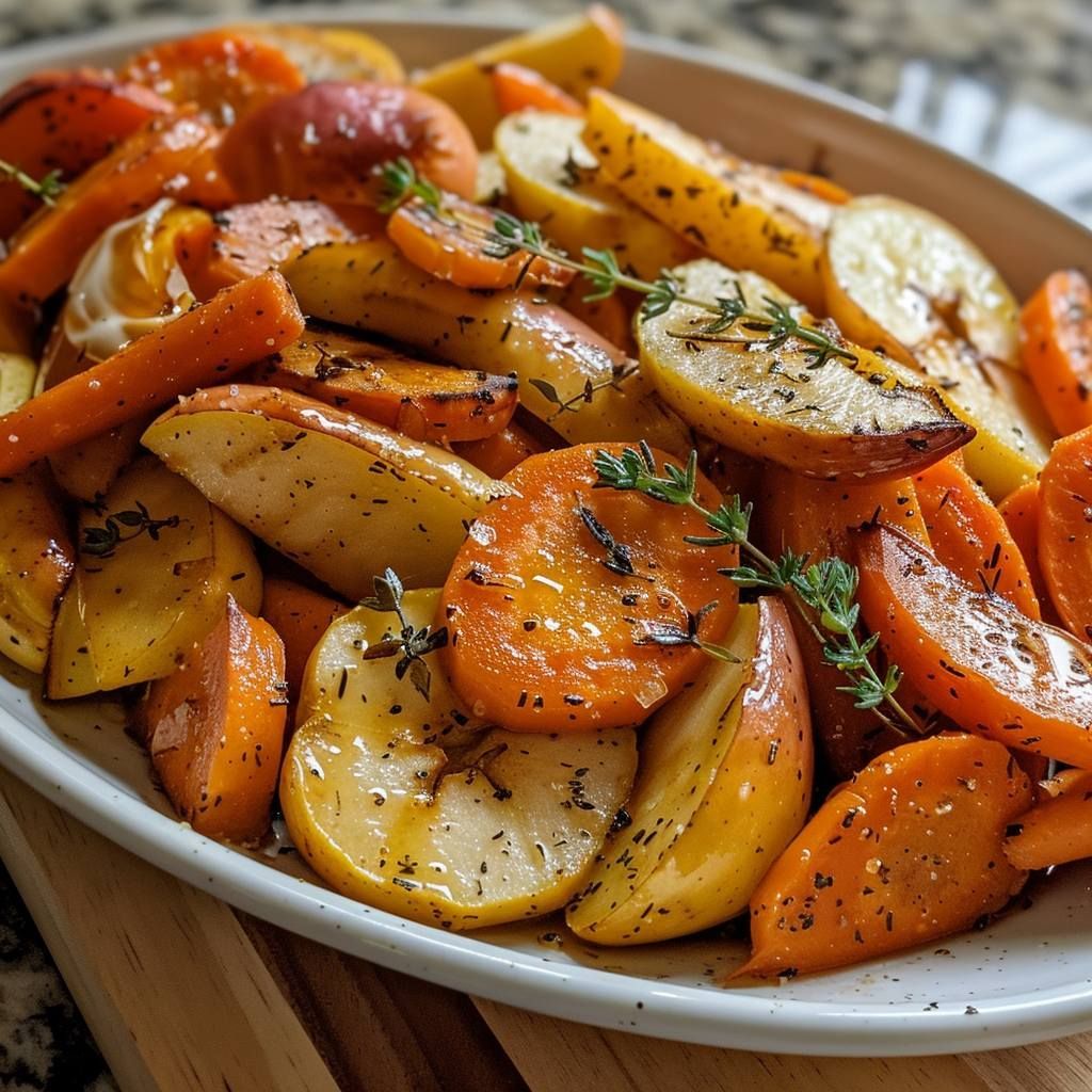 Flavorful Maple Dijon Roasted Carrots And Apples