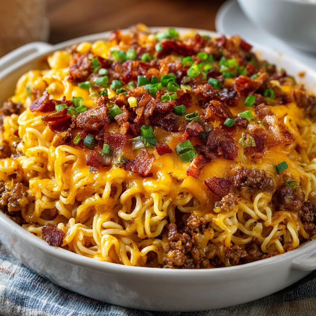 Ultimate Bacon Cheeseburger Ramen Noodle Bake - PP368 Thumb Ultimate Bacon Cheeseburger Ramen Noodle Bake