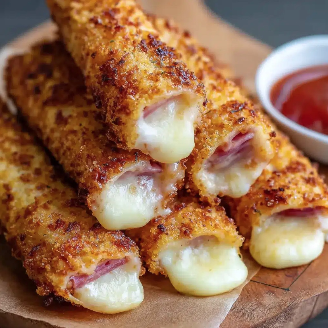 Gooey Baked Ham And Cheese Mozzarella Sticks