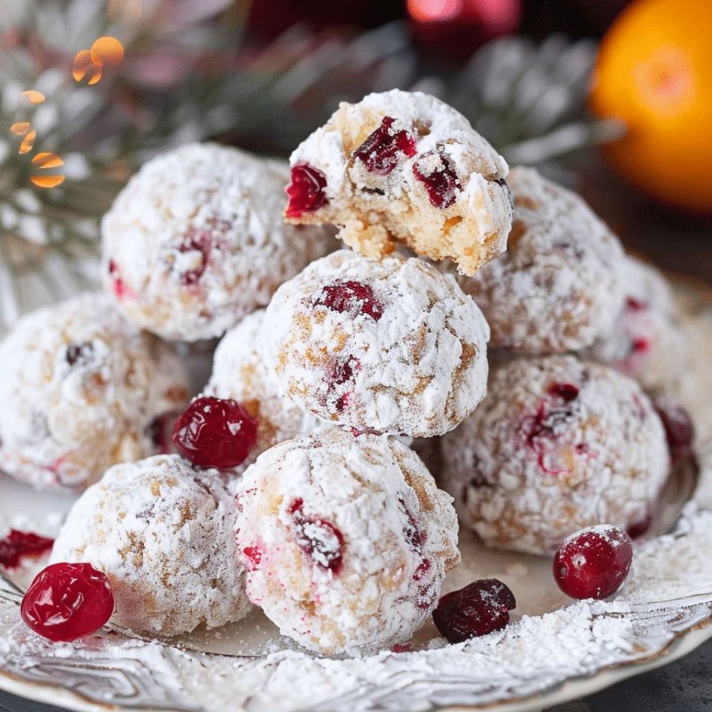 Zesty Cranberry Orange Snowball Cookies