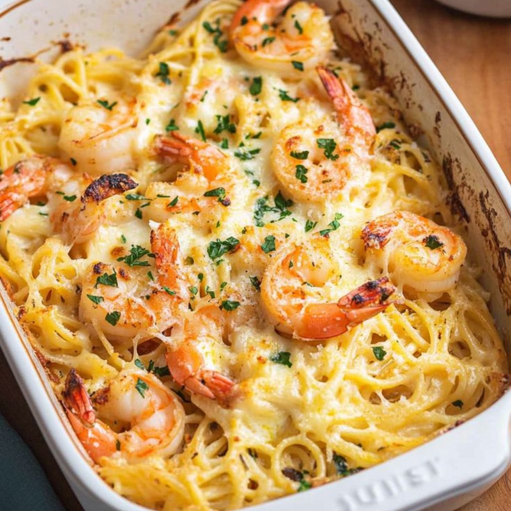 Cheesy Shrimp Scampi Pasta Bake