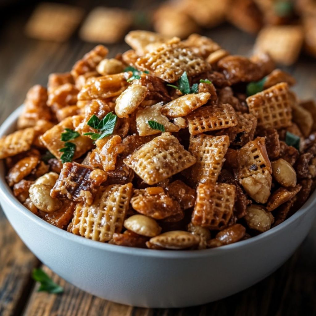 Make-Ahead Toffee Chex Mix - PP415 Thumb Make Ahead Toffee Chex