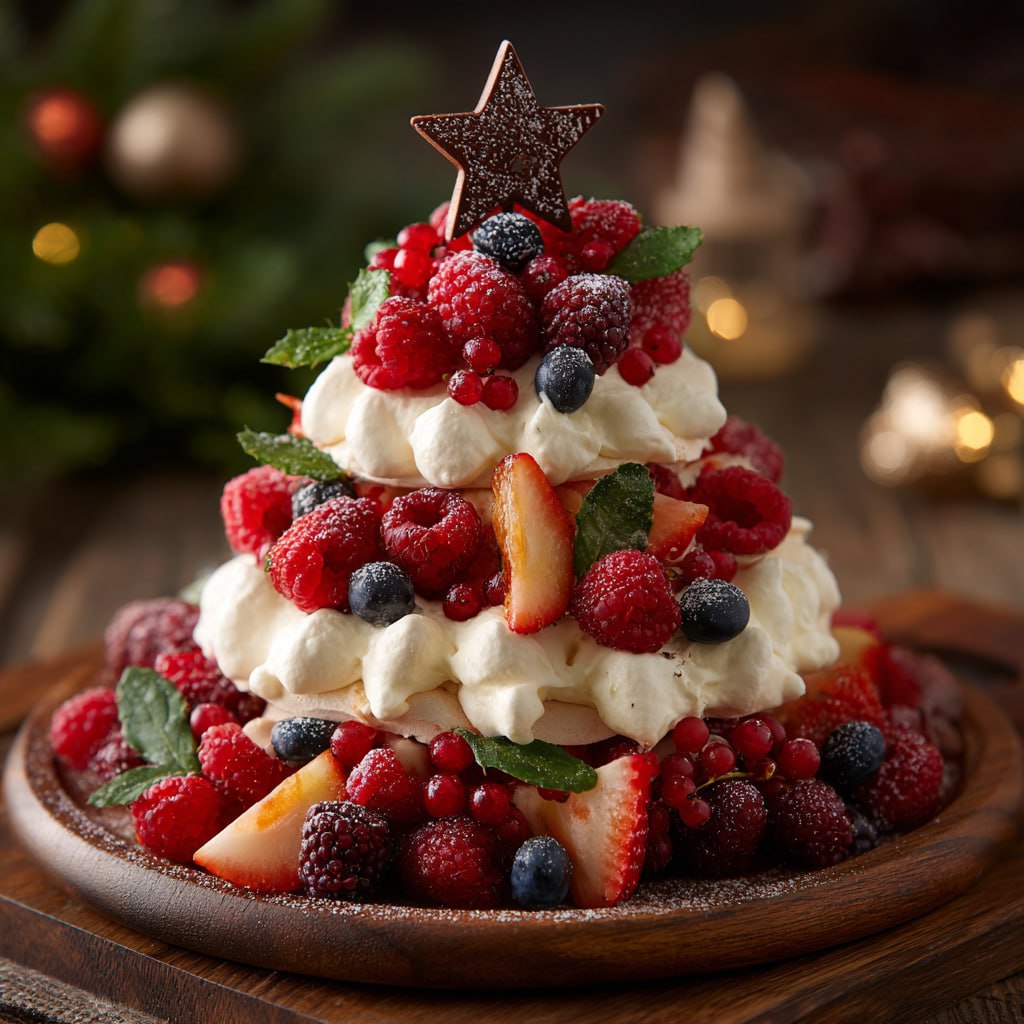 Luscious Pavlova Christmas Tree With Fresh Fruits