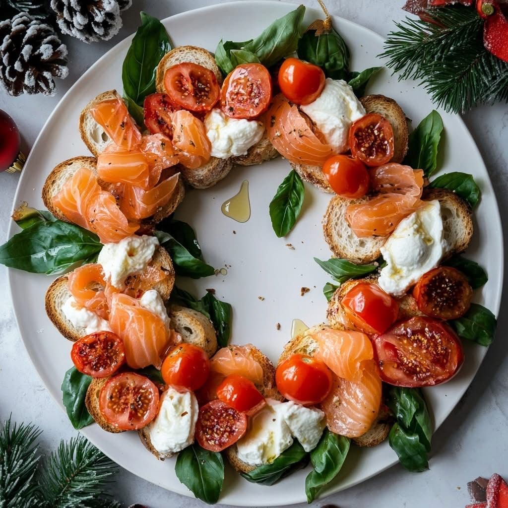 Wholesome Christmas Smoked Salmon Bruschetta Wreath