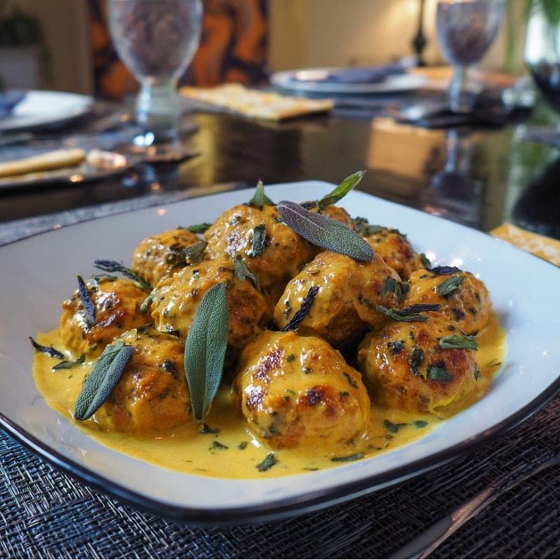 Cozy Pumpkin Chicken Meatballs in Sage Cream Sauce