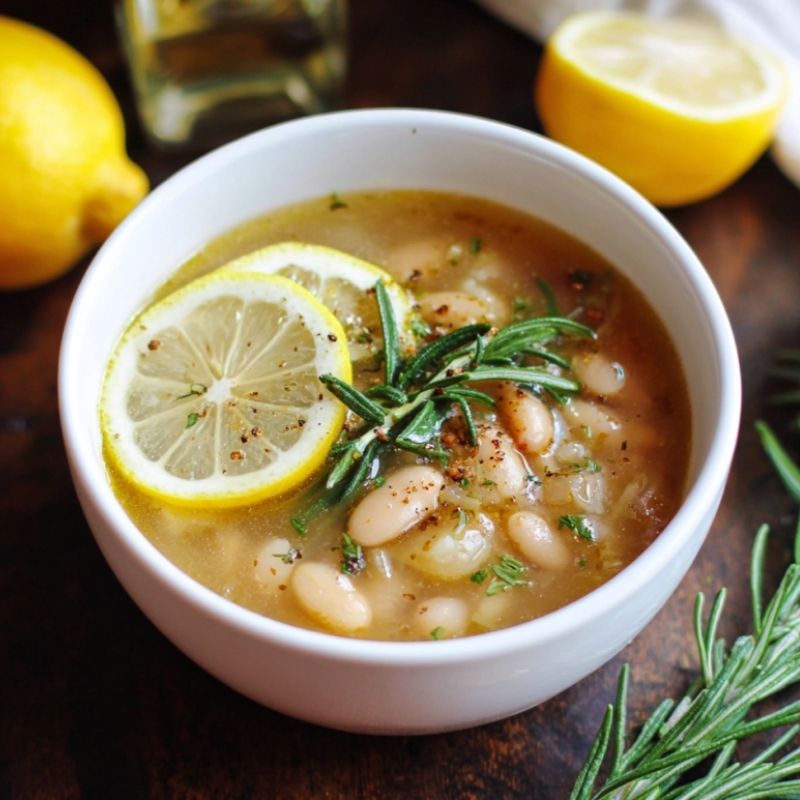 Bright Lemon Rosemary White Bean Soup