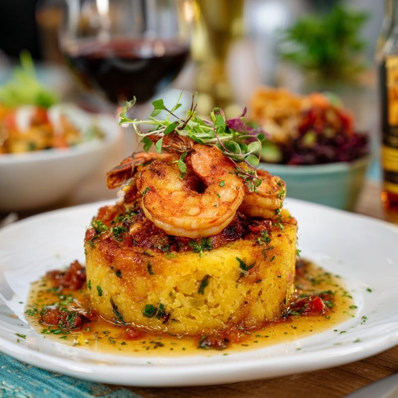 Golden Garlic Shrimp Mofongo