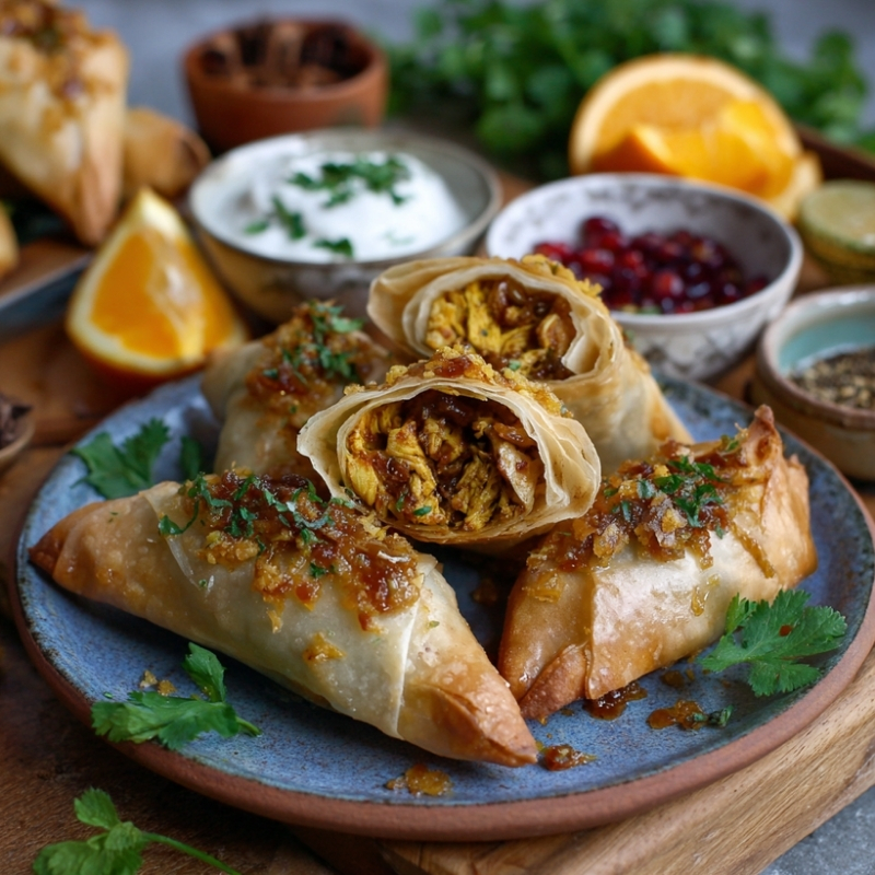 Golden Moroccan Spiced Chicken Briouats