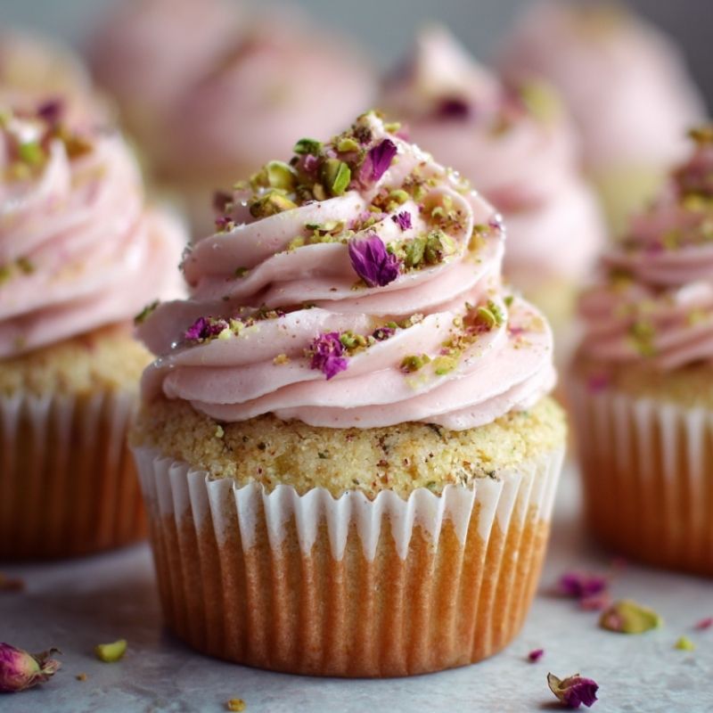Elegant Vegan Mini Rose Pistachio Cupcakes