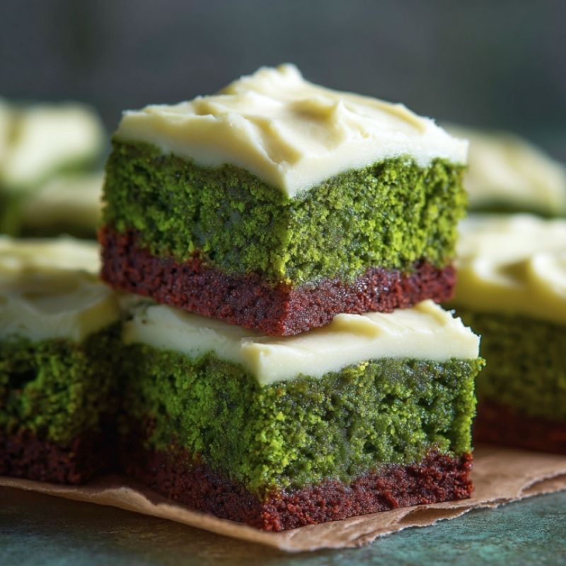 Lush Green Velvet Brownies with Cream Cheese Frosting